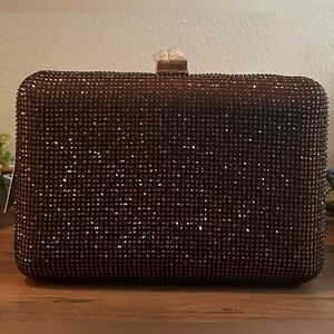 Express Elegant Brown Beaded Clutch Bag With Removable Strap NWT🤎